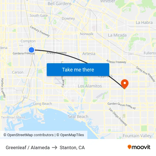 Greenleaf / Alameda to Stanton, CA map