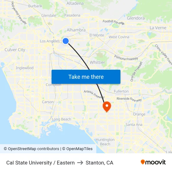 Cal State University / Eastern to Stanton, CA map