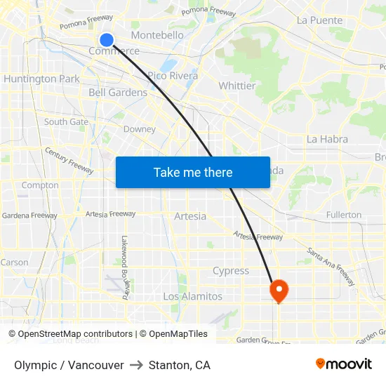Olympic / Vancouver to Stanton, CA map