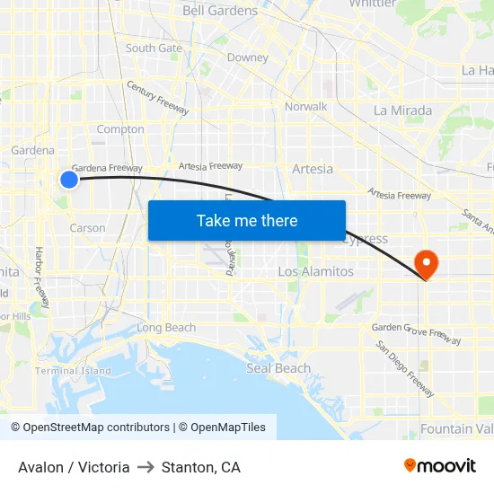 Avalon / Victoria to Stanton, CA map