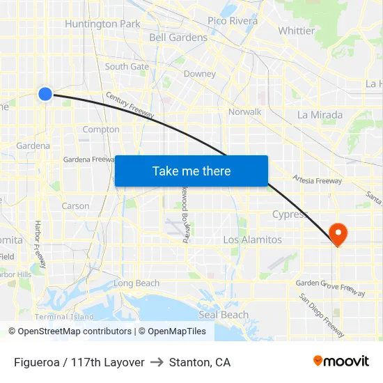 Figueroa / 117th Layover to Stanton, CA map