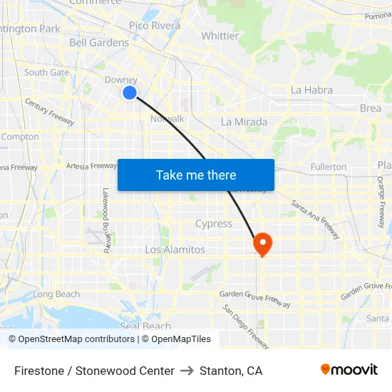Firestone / Stonewood Center to Stanton, CA map