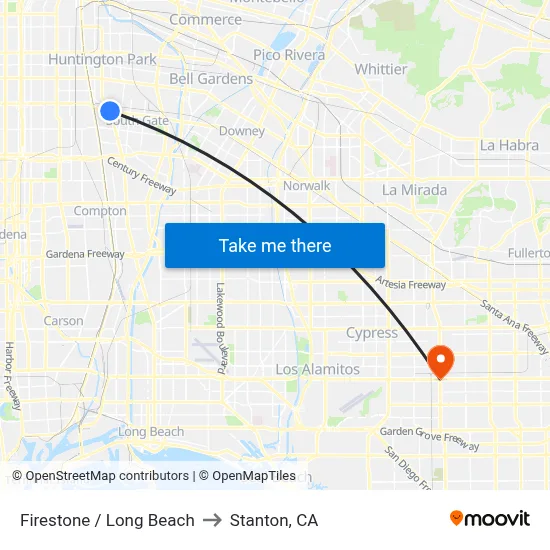 Firestone / Long Beach to Stanton, CA map