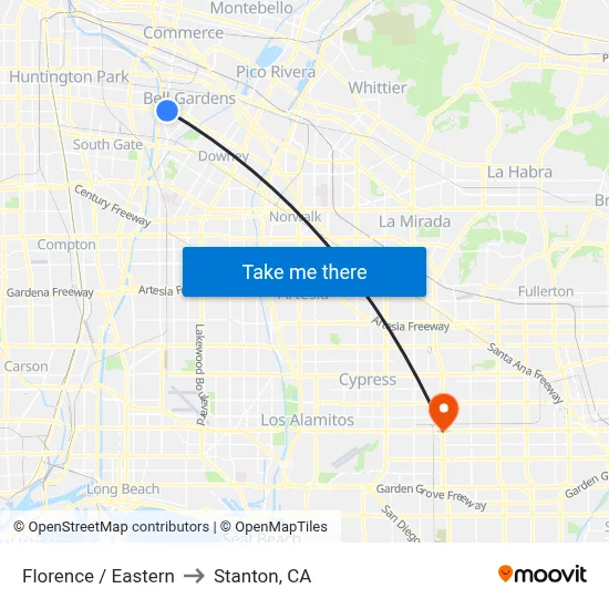 Florence / Eastern to Stanton, CA map