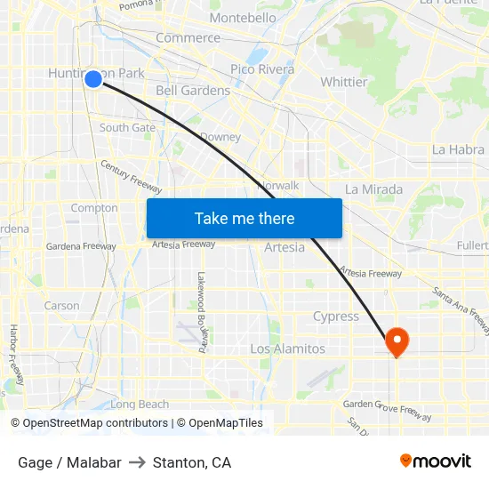 Gage / Malabar to Stanton, CA map