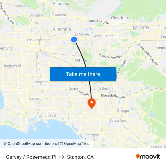 Garvey / Rosemead Pl to Stanton, CA map