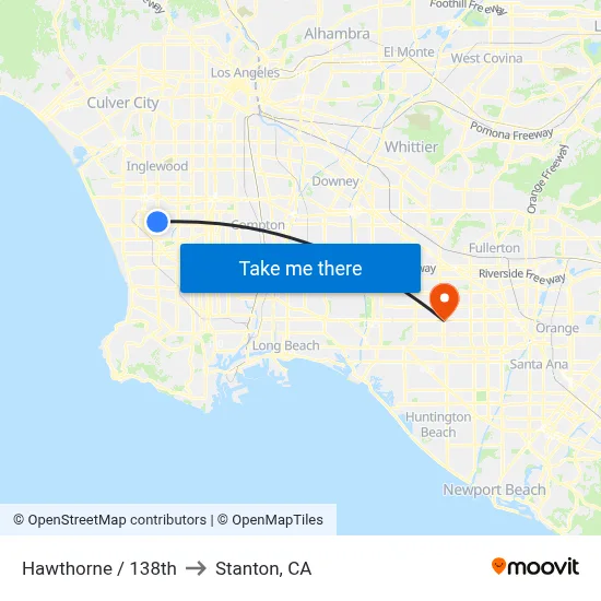 Hawthorne / 138th to Stanton, CA map
