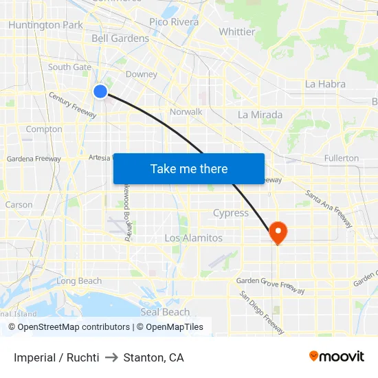 Imperial / Ruchti to Stanton, CA map