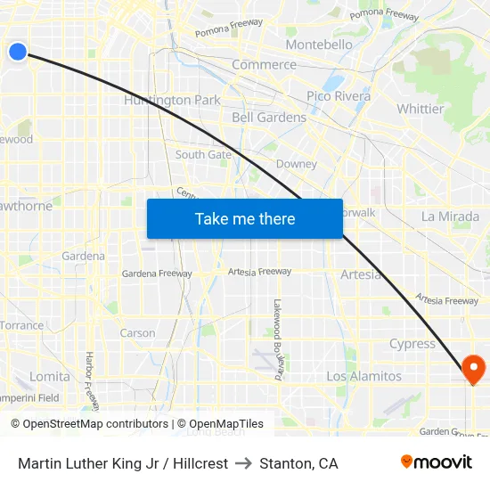 Martin Luther King Jr / Hillcrest to Stanton, CA map