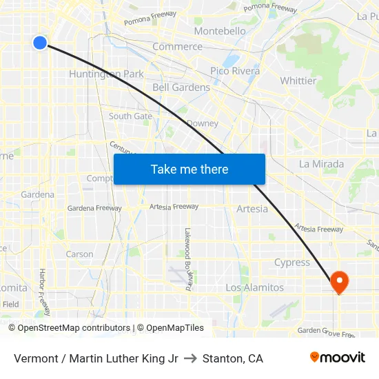Vermont / Martin Luther King Jr to Stanton, CA map