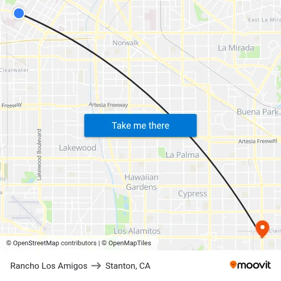 Rancho Los Amigos to Stanton, CA map