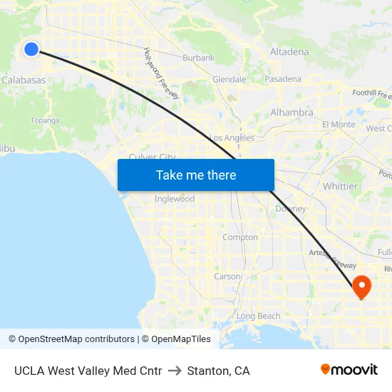 UCLA West Valley Med Cntr to Stanton, CA map