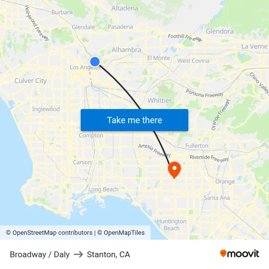 Broadway / Daly to Stanton, CA map