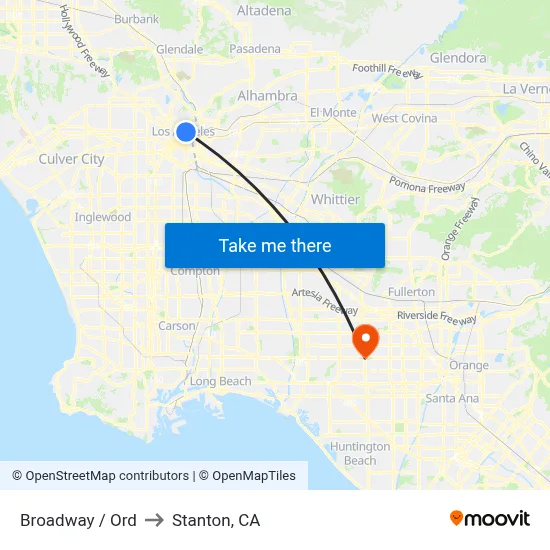 Broadway / Ord to Stanton, CA map
