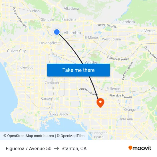 Figueroa / Avenue 50 to Stanton, CA map
