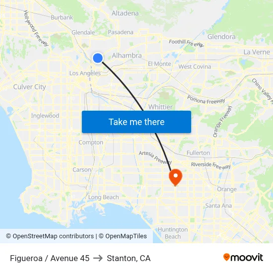 Figueroa / Avenue 45 to Stanton, CA map