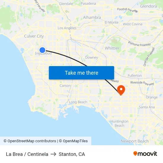 La Brea / Centinela to Stanton, CA map