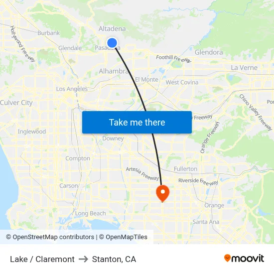 Lake / Claremont to Stanton, CA map