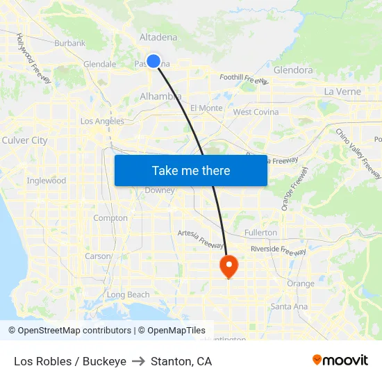 Los Robles / Buckeye to Stanton, CA map