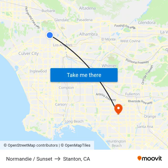 Normandie / Sunset to Stanton, CA map