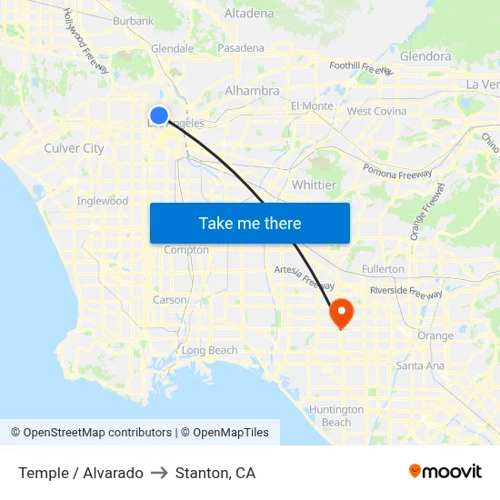 Temple / Alvarado to Stanton, CA map