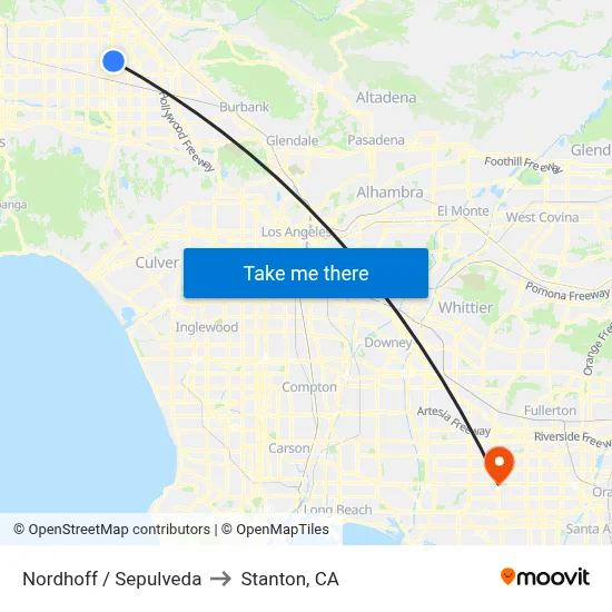 Nordhoff / Sepulveda to Stanton, CA map