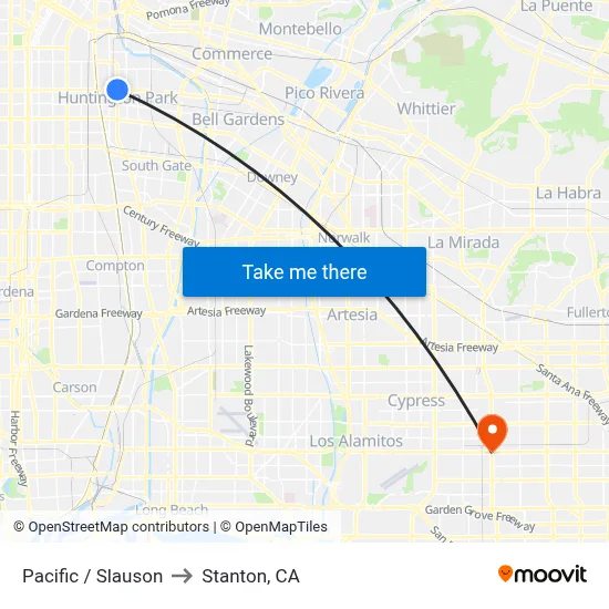Pacific / Slauson to Stanton, CA map