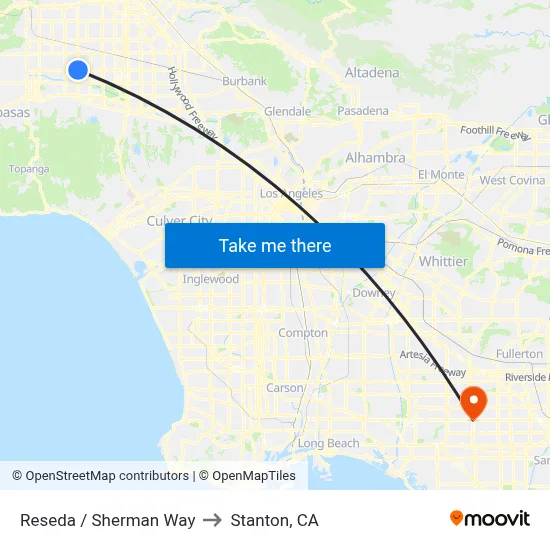 Reseda / Sherman Way to Stanton, CA map