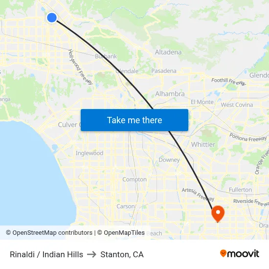 Rinaldi / Indian Hills to Stanton, CA map