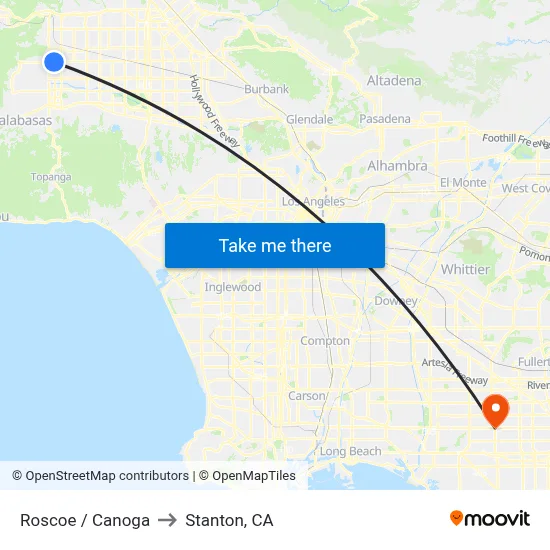 Roscoe / Canoga to Stanton, CA map