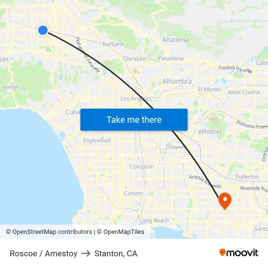 Roscoe / Amestoy to Stanton, CA map