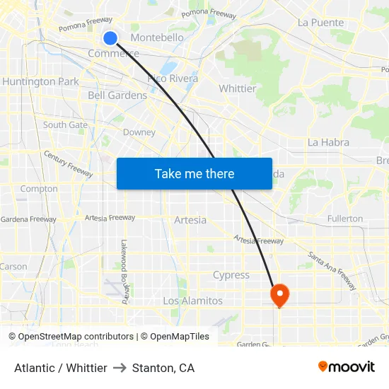 Atlantic / Whittier to Stanton, CA map