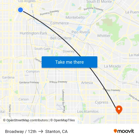 Broadway / 12th to Stanton, CA map