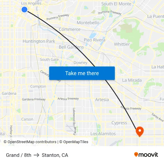 Grand / 8th to Stanton, CA map