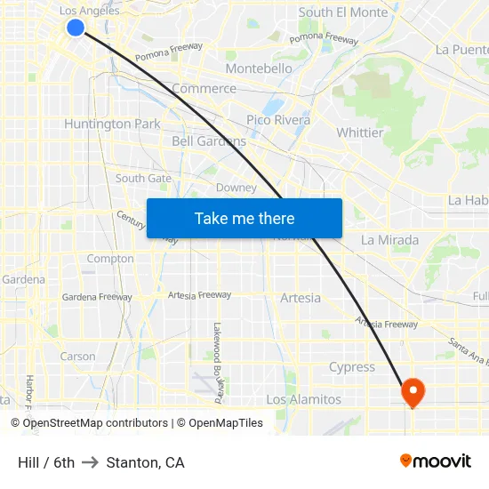 Hill / 6th to Stanton, CA map