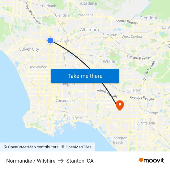 Normandie / Wilshire to Stanton, CA map