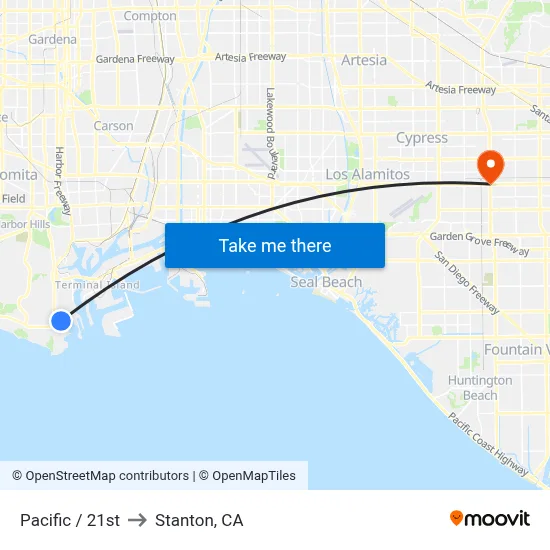 Pacific / 21st to Stanton, CA map