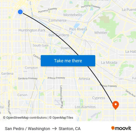 San Pedro / Washington to Stanton, CA map
