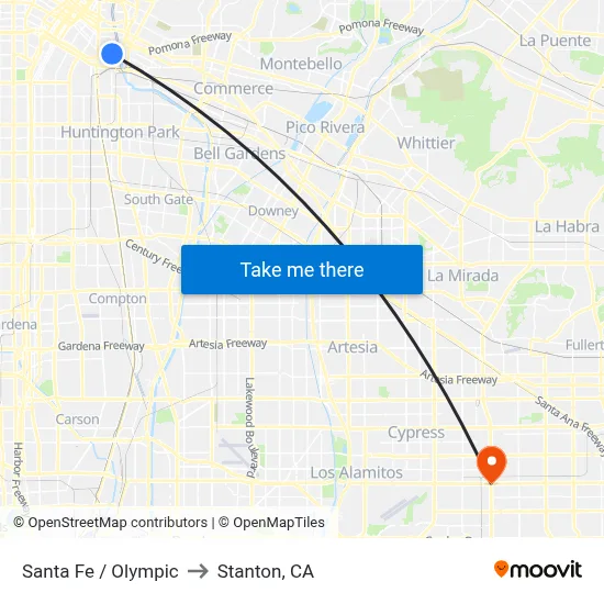 Santa Fe / Olympic to Stanton, CA map