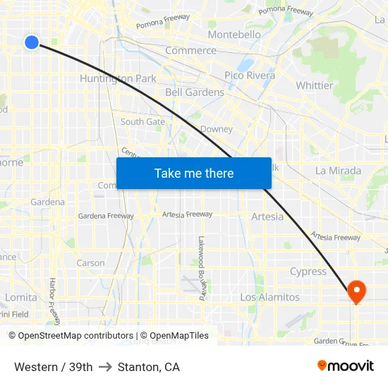 Western / 39th to Stanton, CA map