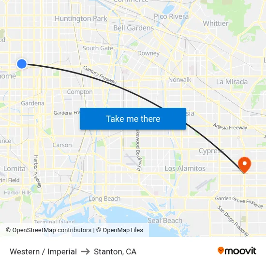 Western / Imperial to Stanton, CA map