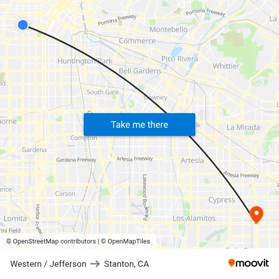 Western / Jefferson to Stanton, CA map
