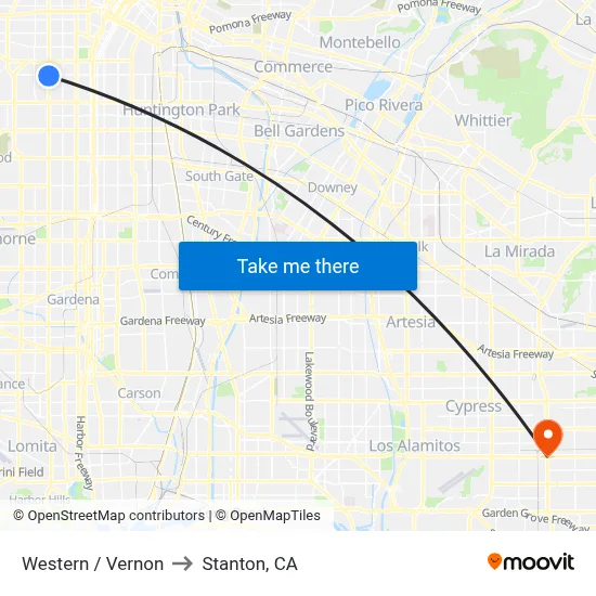 Western / Vernon to Stanton, CA map