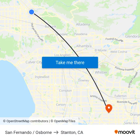 San Fernando / Osborne to Stanton, CA map