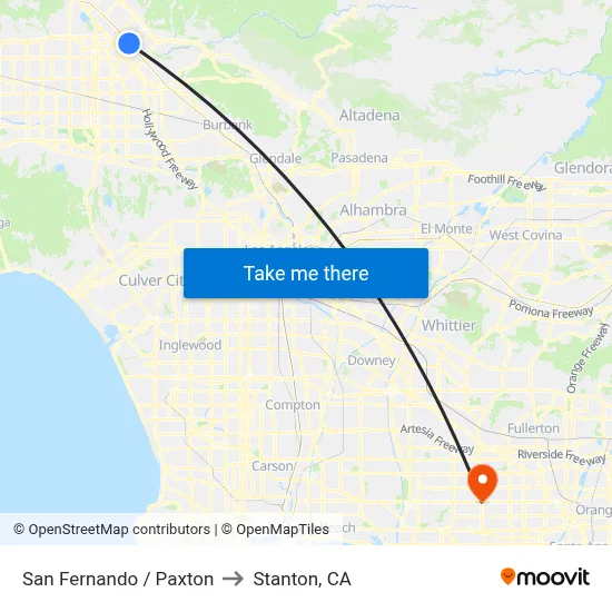 San Fernando / Paxton to Stanton, CA map
