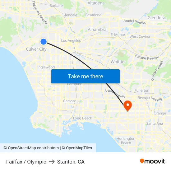 Fairfax / Olympic to Stanton, CA map