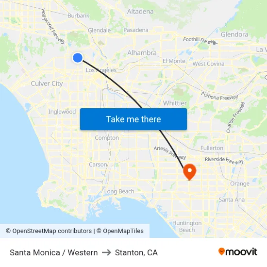 Santa Monica / Western to Stanton, CA map