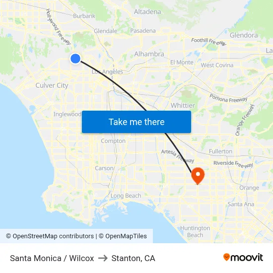 Santa Monica / Wilcox to Stanton, CA map