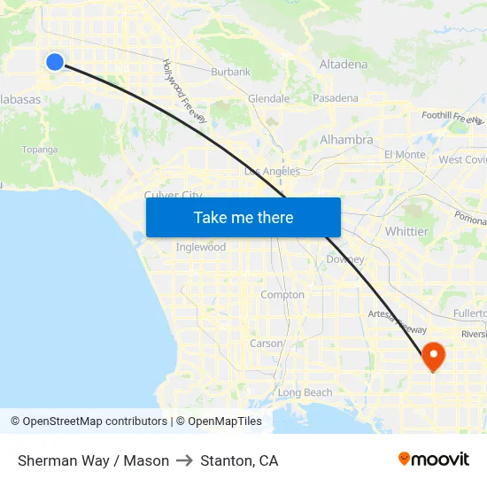 Sherman Way / Mason to Stanton, CA map