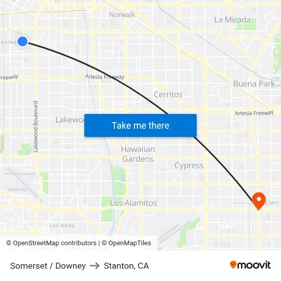 Somerset / Downey to Stanton, CA map
